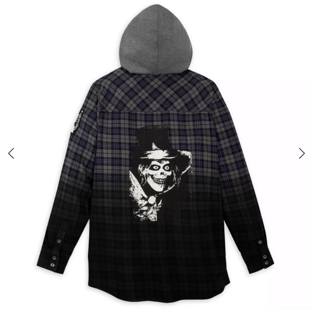 Disney Haunted Mansion Plaid Woven Hooded Shirt for Adults medium NWT flannel